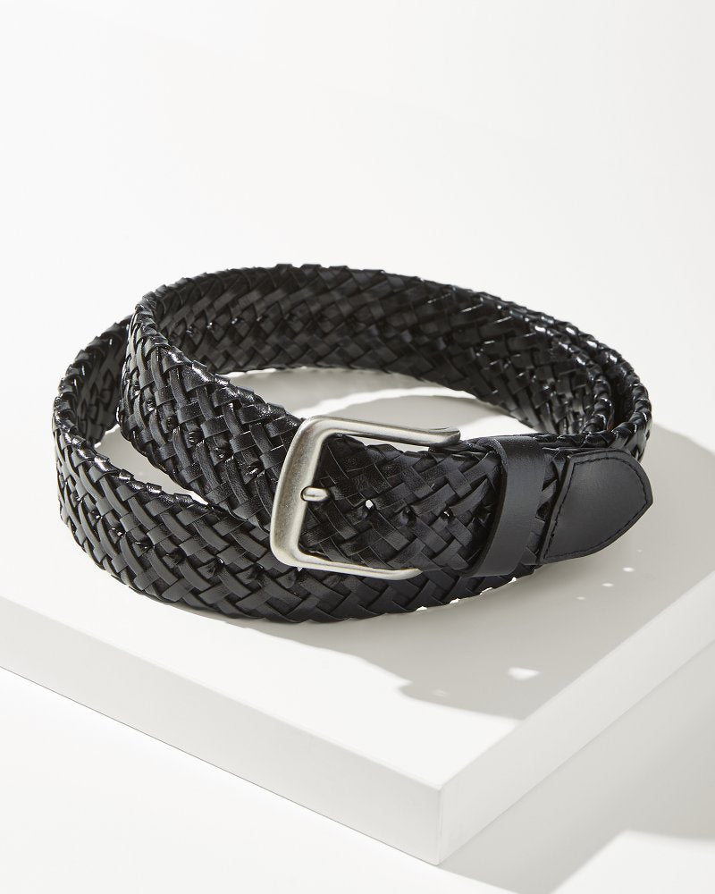 Big &amp; Tall Leather Lace Braid Belt - Black