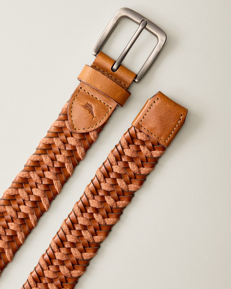 Big &amp; Tall Waxed Cord Leather Stretch Belt - Tan