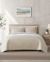 Raffia Solid 3-Piece King Quilt Set - Beige