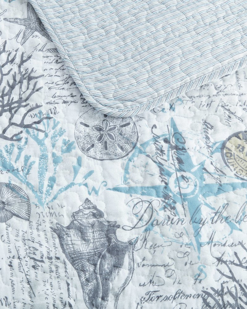Beach Bliss Reversible 2-Piece Twin Quilt Set - Grey