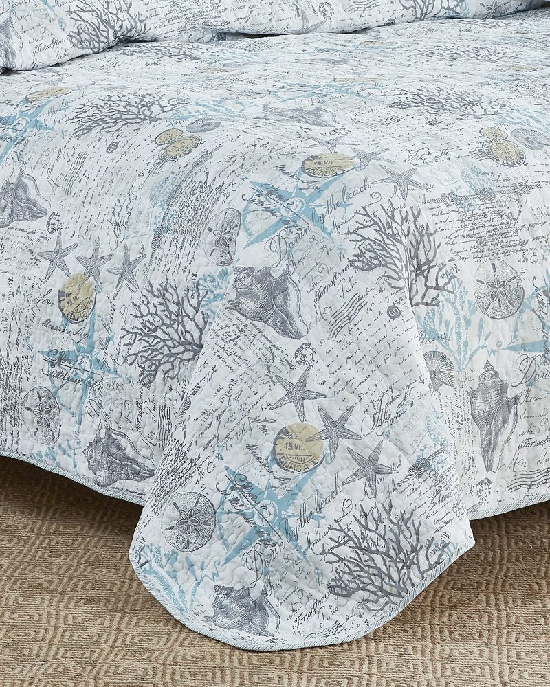 Beach Bliss Reversible 2-Piece Twin Quilt Set - Grey