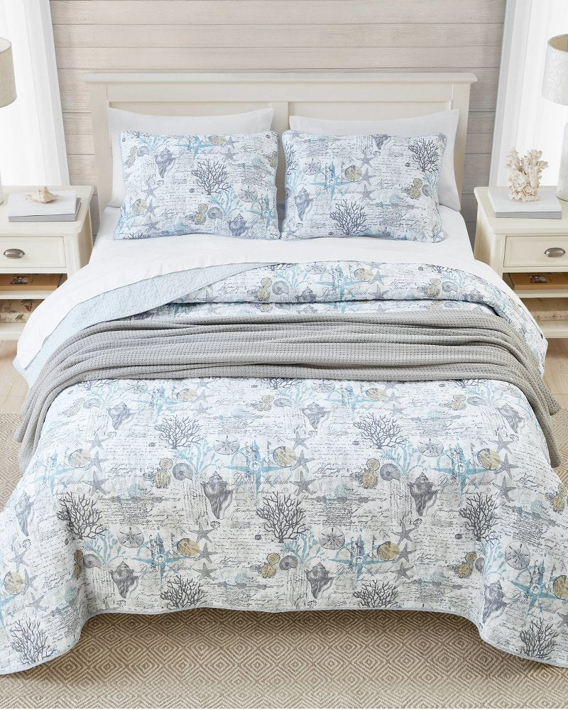 Beach Bliss Reversible 2-Piece Twin Quilt Set - Grey
