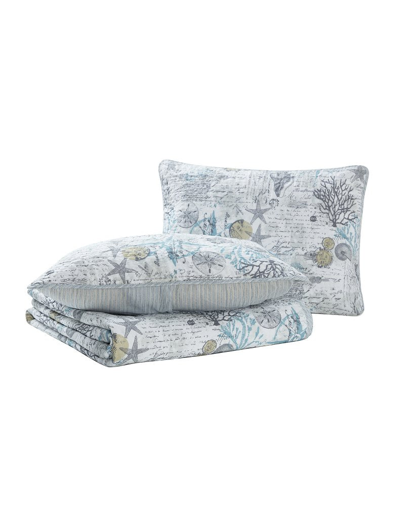 Beach Bliss Reversible 3-Piece Full/Queen Quilt Set - Grey