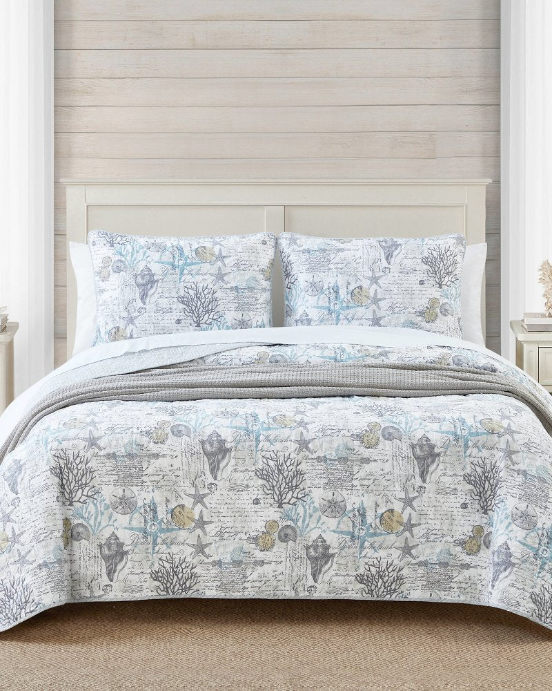Beach Bliss Reversible 3-Piece King Quilt Set - Grey