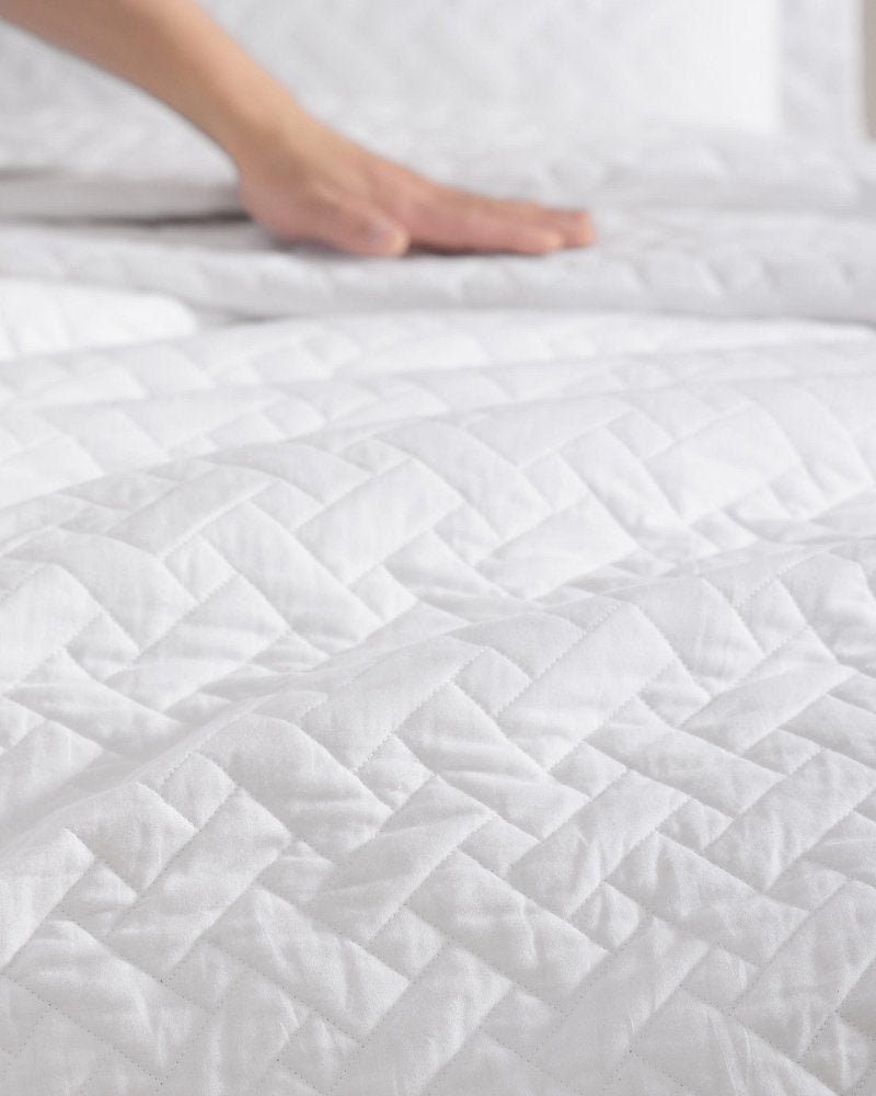 Raffia Solid 3-Piece Full/Queen Quilt Set - White