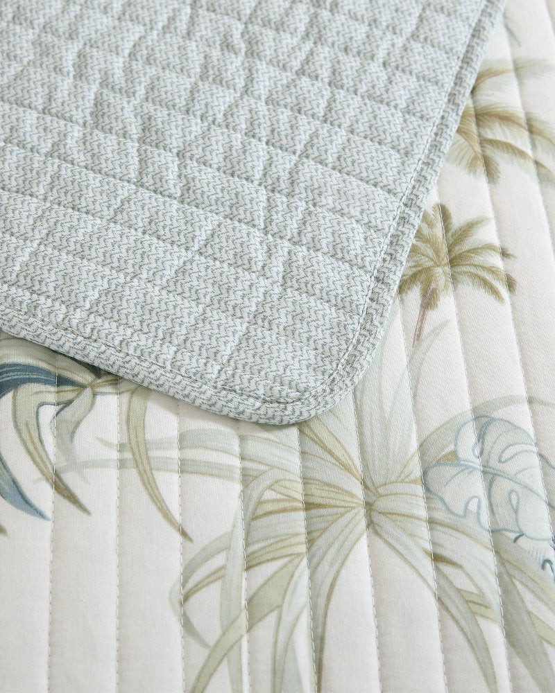 Serenity Palms Reversible Twin Quilt - Blue