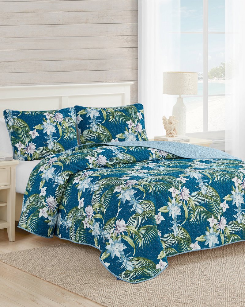 Southern Breeze Reversible 3-Piece Full/Queen Quilt Set - Blue