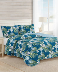 Southern Breeze Reversible 3-Piece Full/Queen Quilt Set - Blue