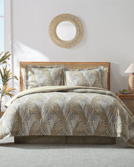 Raffia Palms Reversible 4-Piece California King Comforter Set - Grey