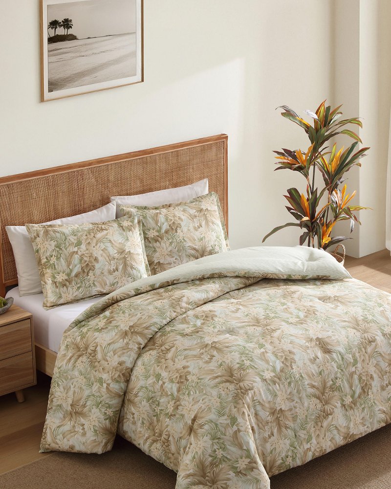 Palm Paradise Reversible 3-Piece Full/Queen Comforter Set - Sage Green