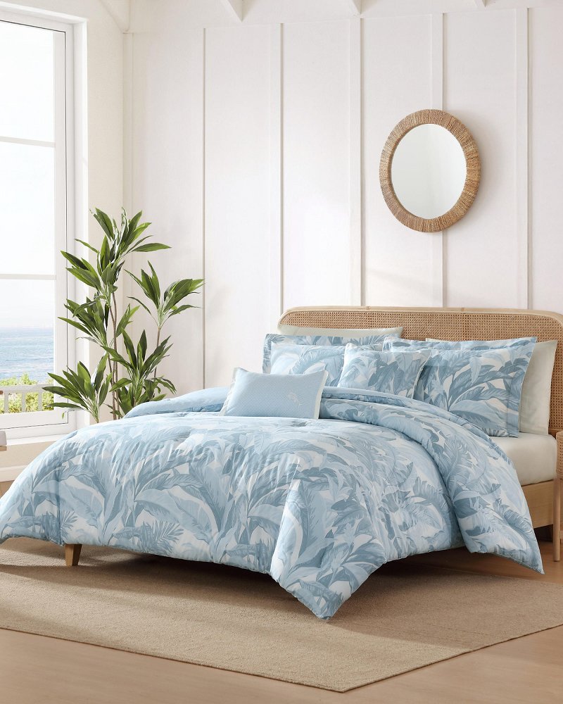 Palm Serenity Reversible 5-Piece Full/Queen Comforter Set - Blue