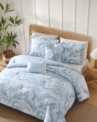 Palm Serenity Reversible 5-Piece King Comforter Set - Blue