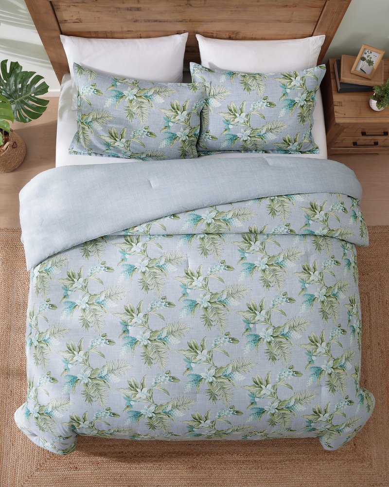 Floral Enchantment Reversible 3-Piece King Comforter Set - Light Blue/Aqua