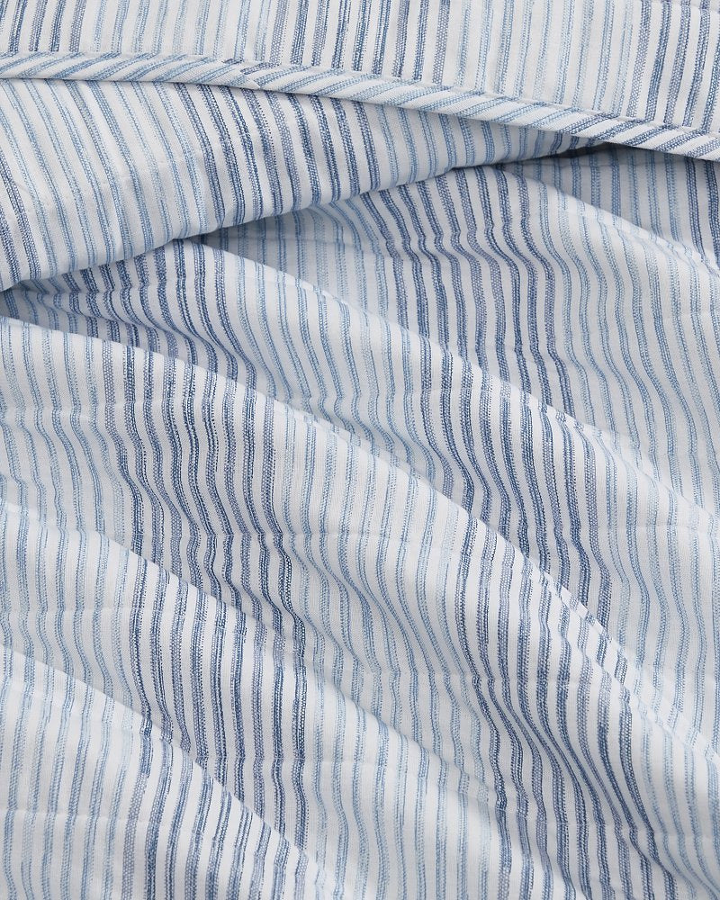 Bahama Weekend Stripe 3-Piece Full/Queen Quilt Set - Island Blue