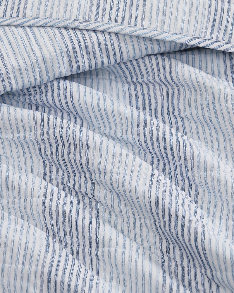 Bahama Weekend Stripe 3-Piece Full/Queen Quilt Set - Island Blue