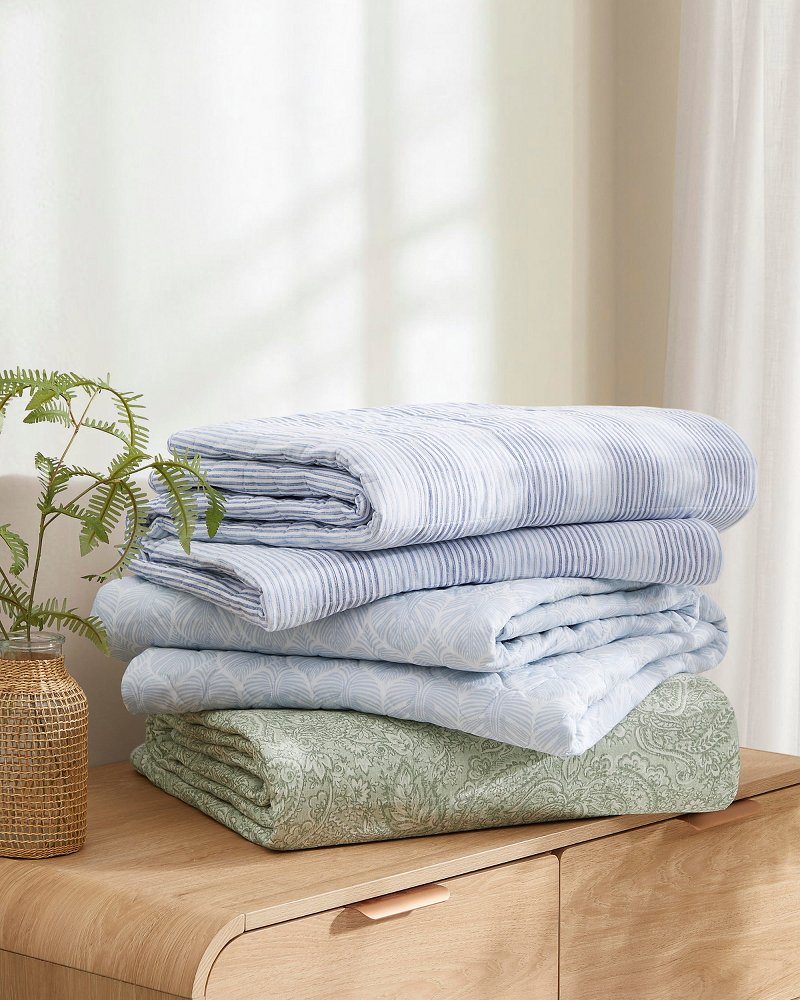 Bahama Weekend Stripe 3-Piece Full/Queen Quilt Set - Island Blue