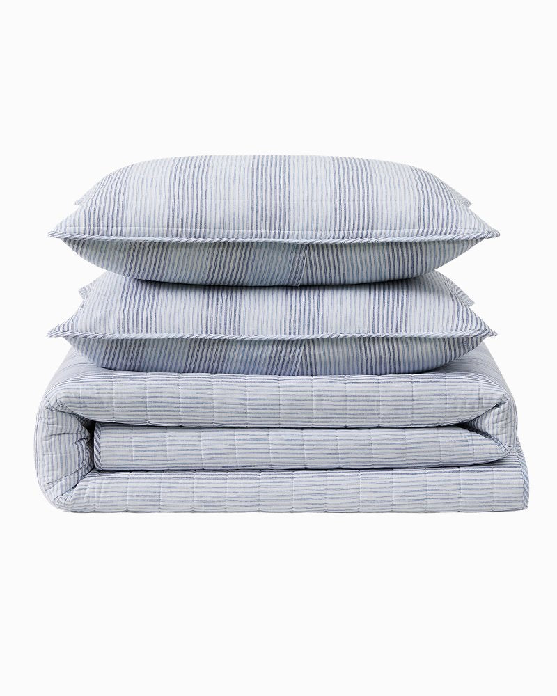 Bahama Weekend Stripe 3-Piece King Quilt Set - Island Blue