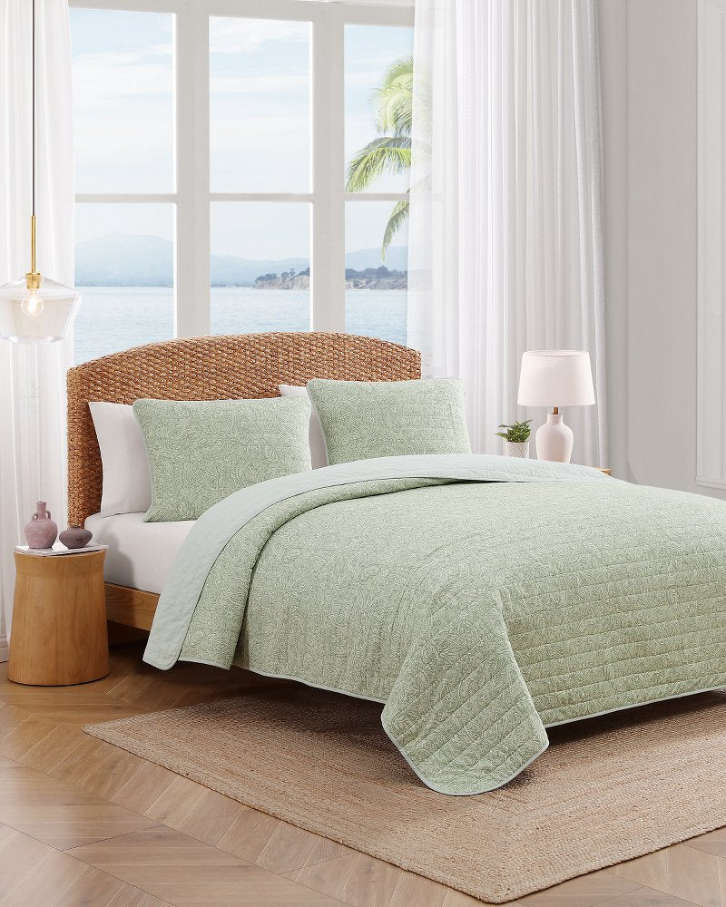 Caicos Isle Reversible 3-Piece King Quilt Set - Spring Green