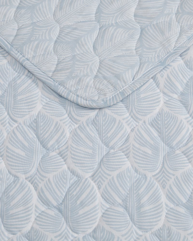 Line Palms 3-Piece King Quilt Set - White/Blue