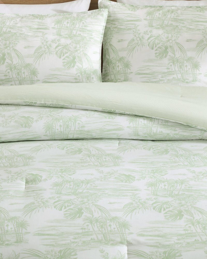 Beach Toile Reversible 3-Piece Full/Queen Comforter Set - Pistachio Green