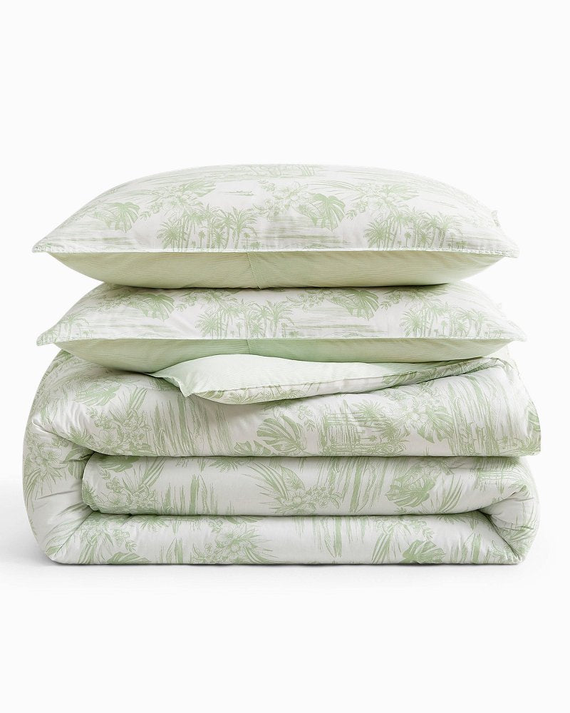 Beach Toile Reversible 3-Piece Full/Queen Comforter Set - Pistachio Green