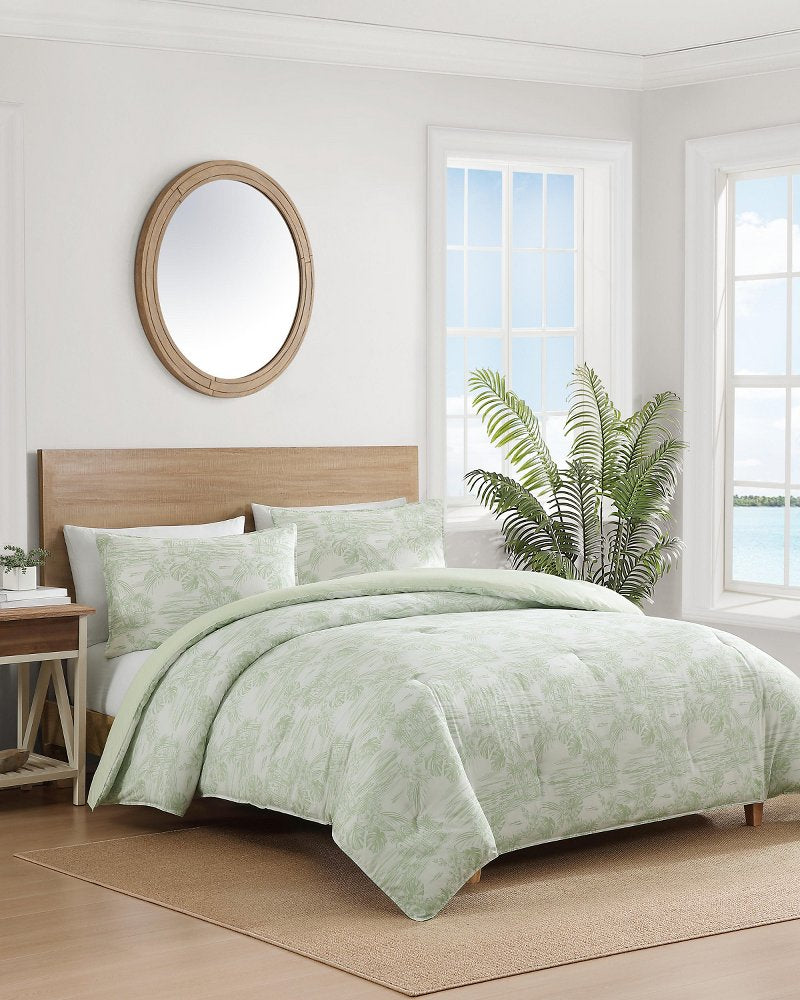 Beach Toile Reversible 3-Piece Full/Queen Comforter Set - Pistachio Green
