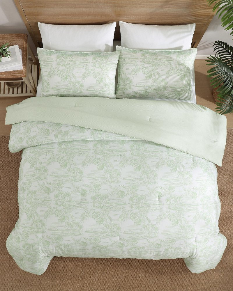 Beach Toile Reversible 3-Piece King Comforter Set - Pistachio Green