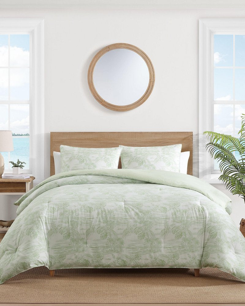 Beach Toile Reversible 3-Piece King Comforter Set - Pistachio Green