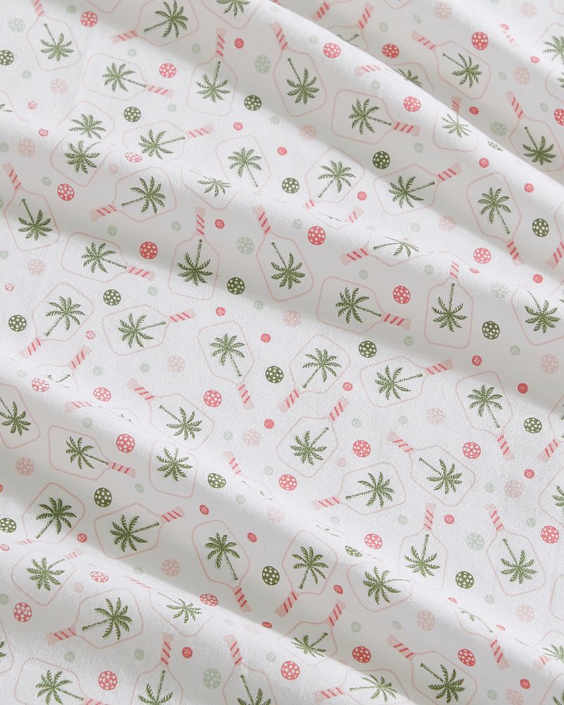 Pickleball Palm 4-Piece Queen Sheet Set - White/Pink