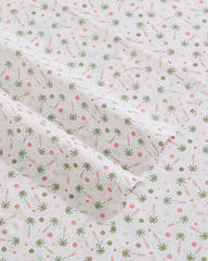 Pickleball Palm 4-Piece King  Sheet Set - White/Pink