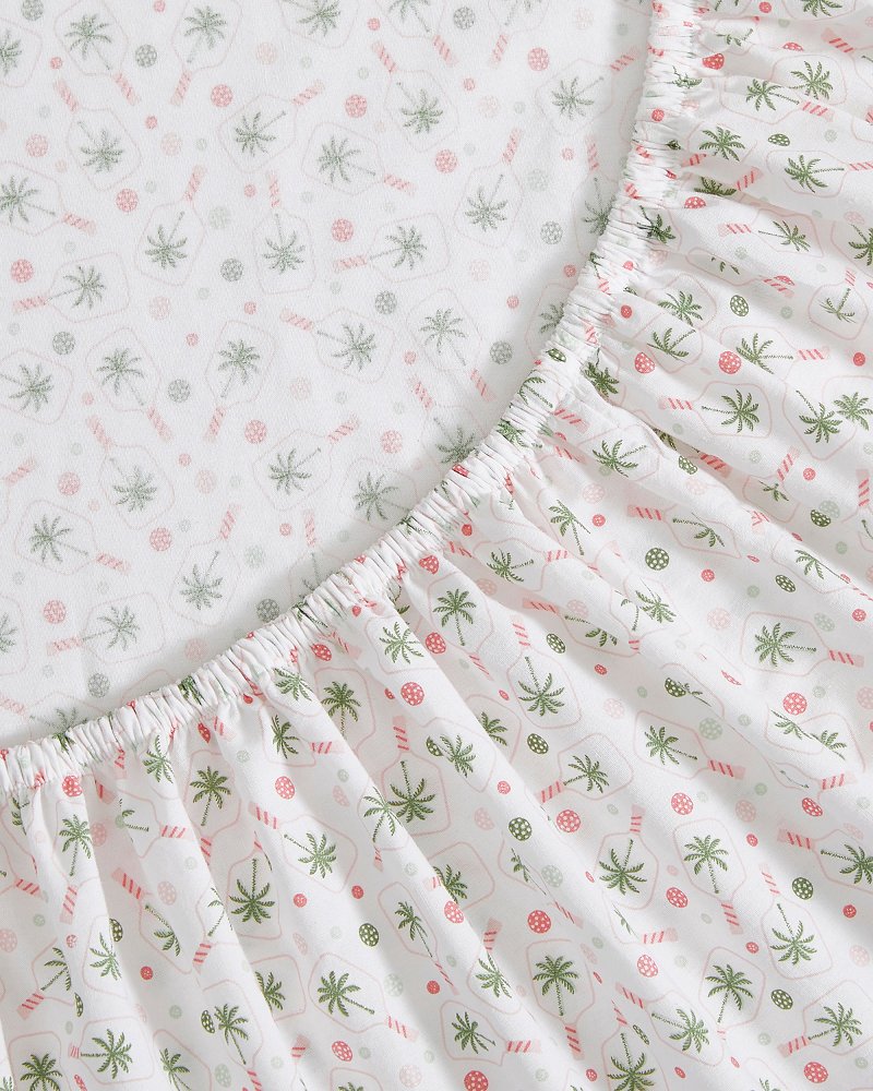 Pickleball Palm 4-Piece King  Sheet Set - White/Pink