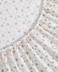 Pickleball Palm 4-Piece King  Sheet Set - White/Pink