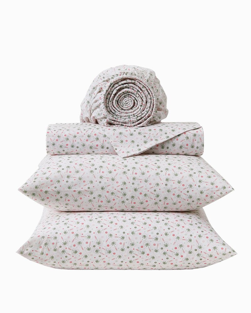 Pickleball Palm 4-Piece King  Sheet Set - White/Pink