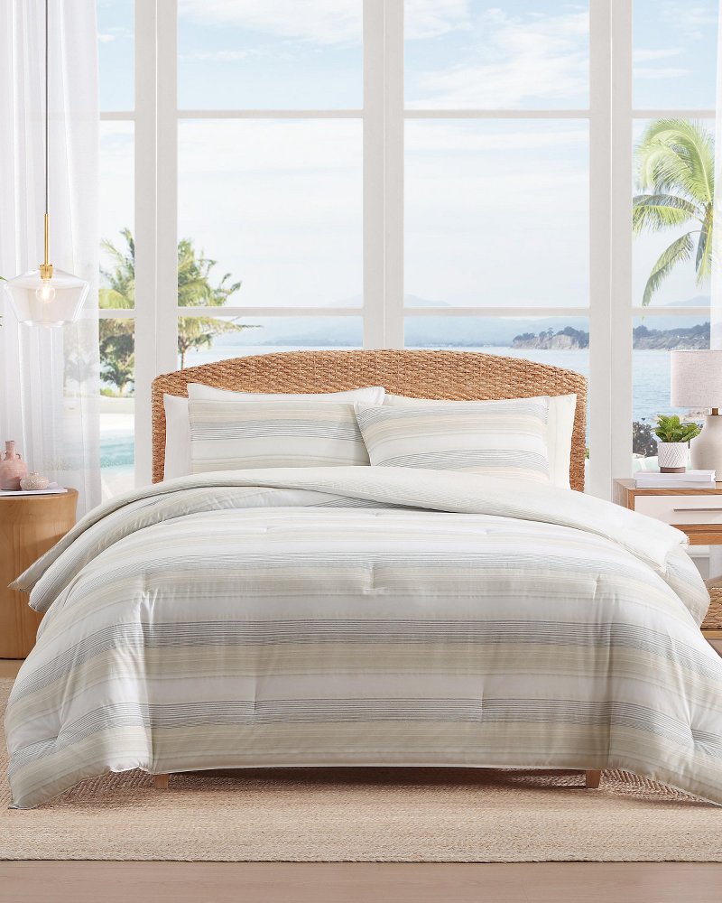 Canal Island Stripe Reversible 3-Piece Full/Queen Comforter Set - Beige/Grey