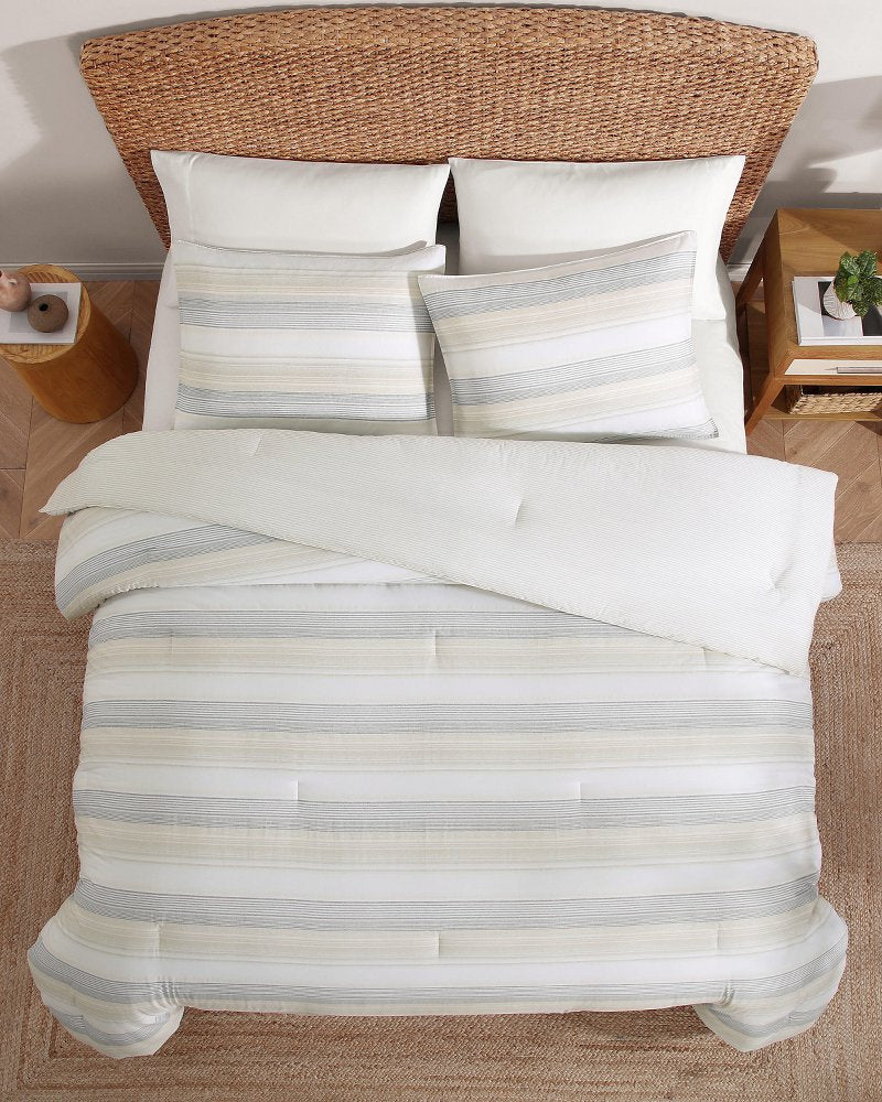 Canal Island Stripe Reversible 3-Piece King Comforter Set - Beige/Grey