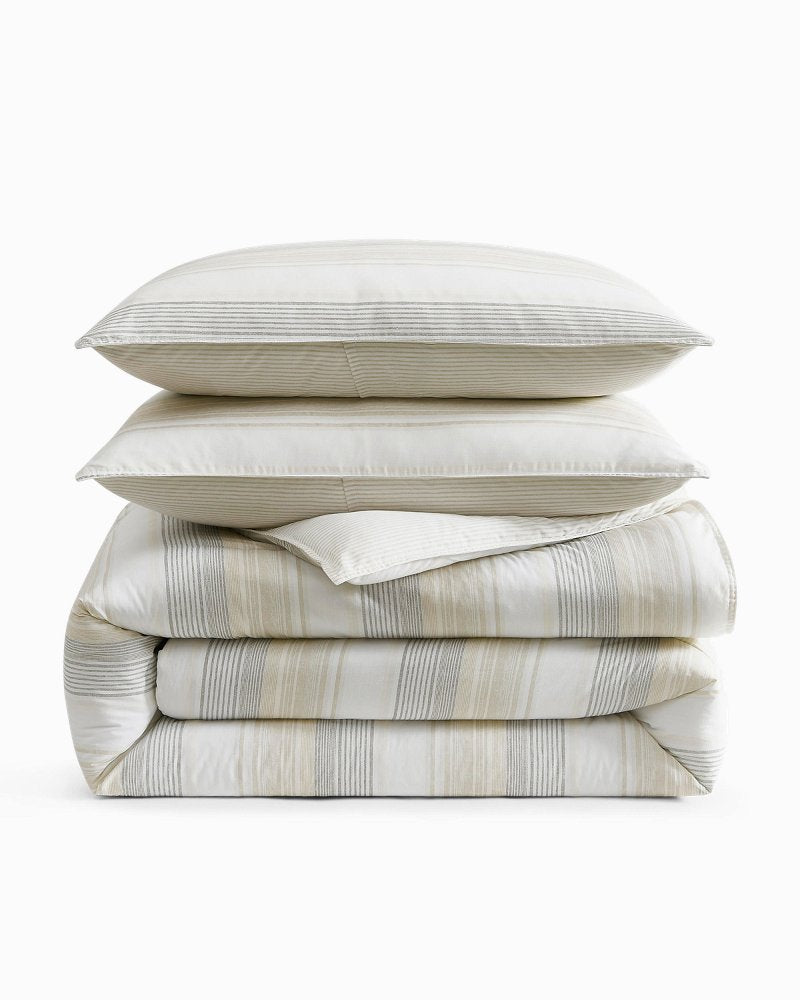 Canal Island Stripe Reversible 3-Piece King Comforter Set - Beige/Grey
