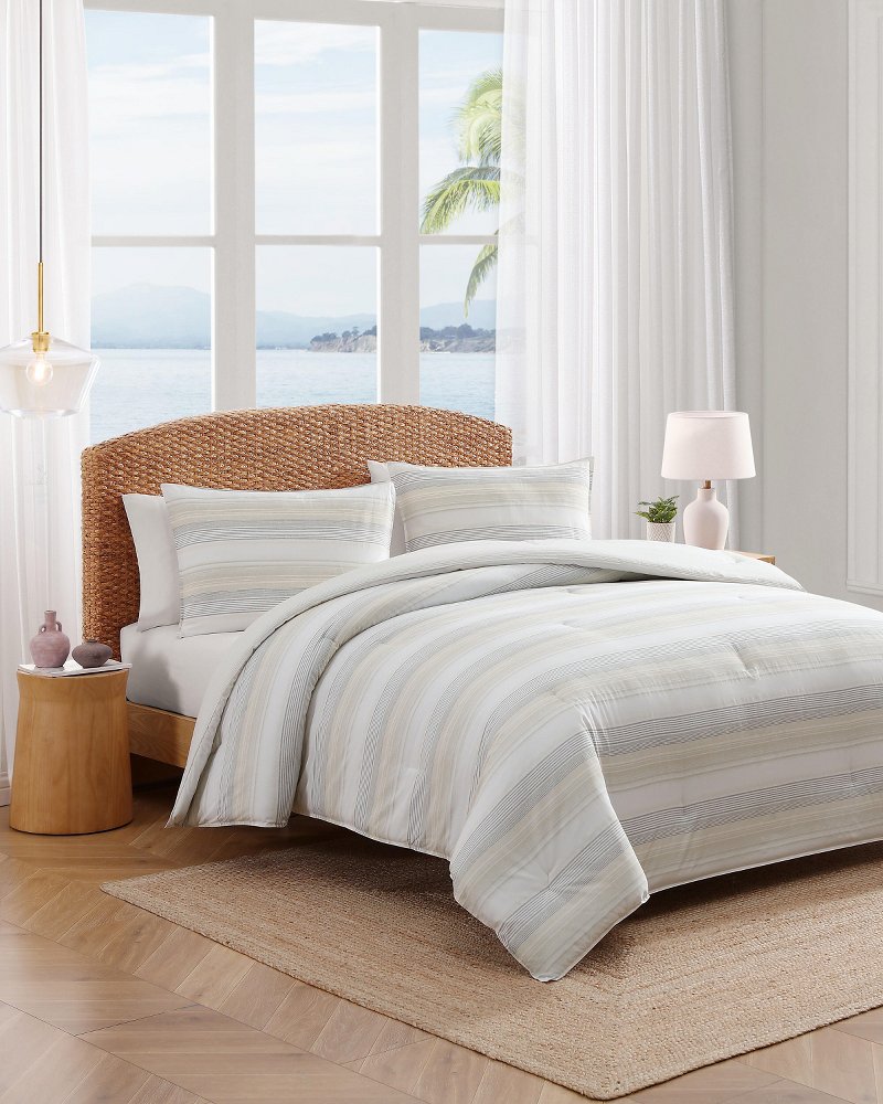 Canal Island Stripe Reversible 3-Piece King Comforter Set - Beige/Grey