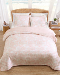 Beach Toile Reversible 3-Piece Full/Queen Quilt Set - Pink
