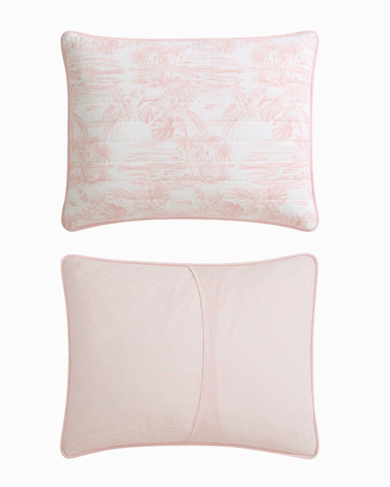 Beach Toile Reversible 3-Piece Full/Queen Quilt Set - Pink