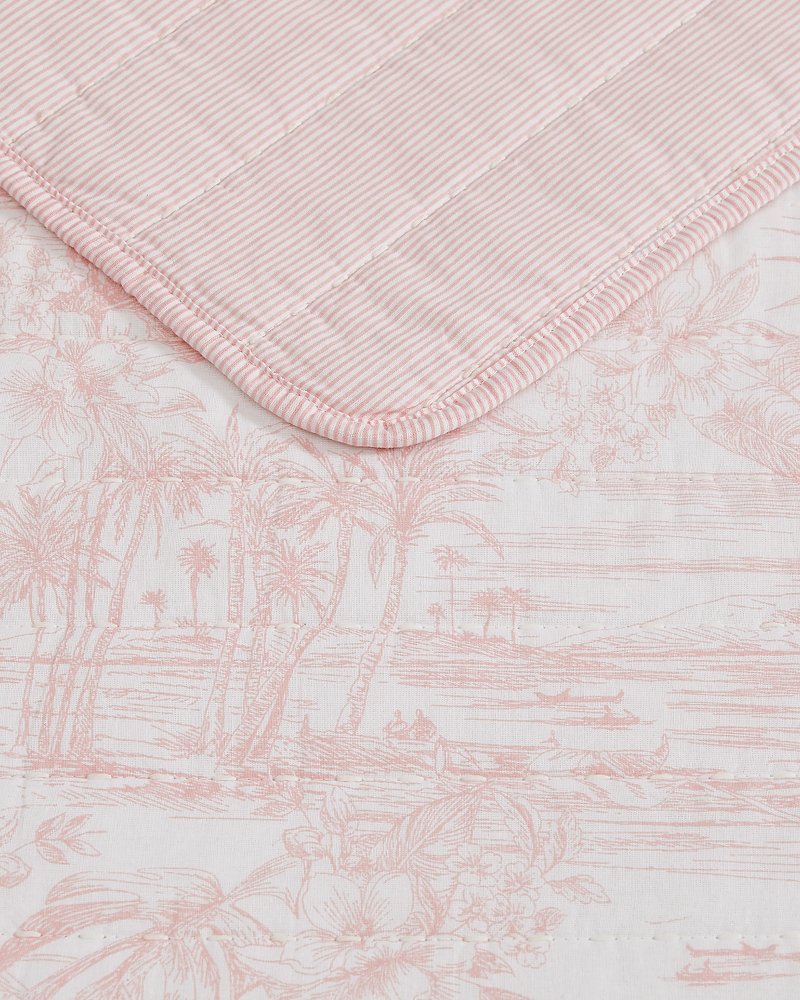 Beach Toile Reversible 3-Piece King Quilt Set - Pink