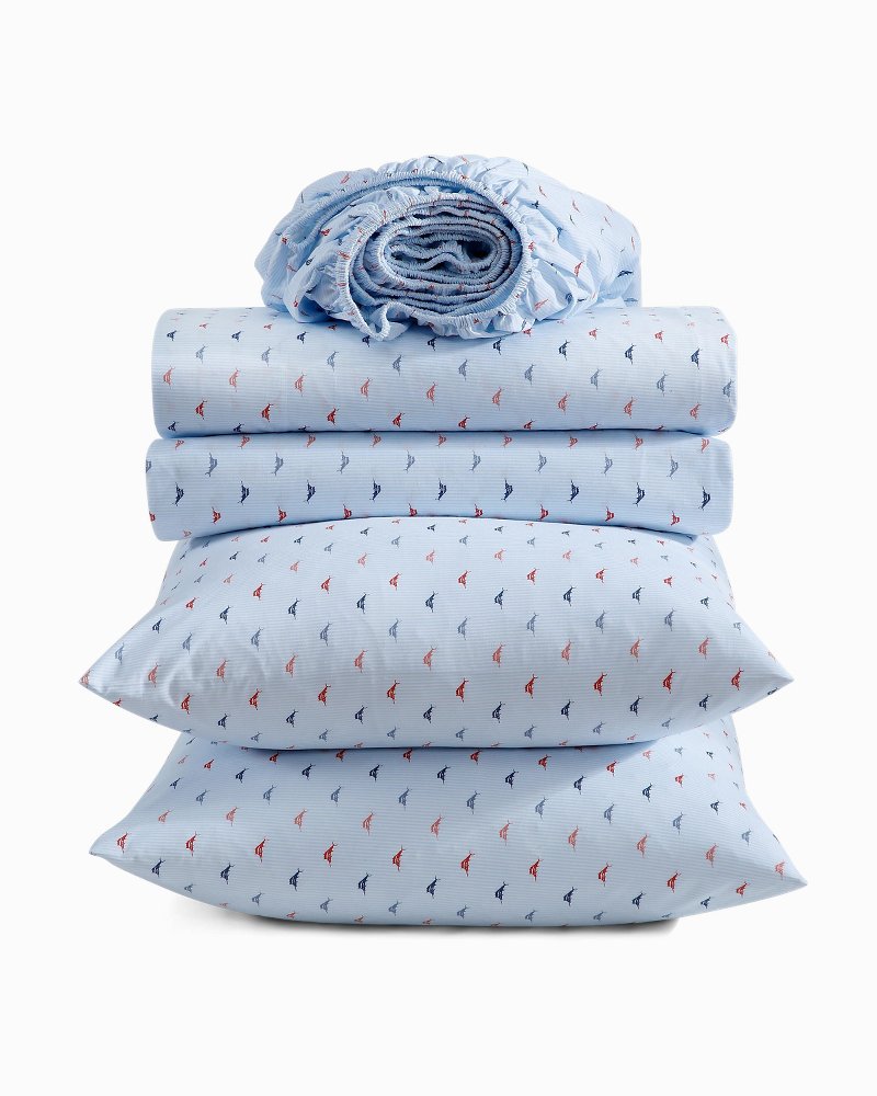Iconic Marlin 4-Piece Queen Sheet Set - Blue/Red