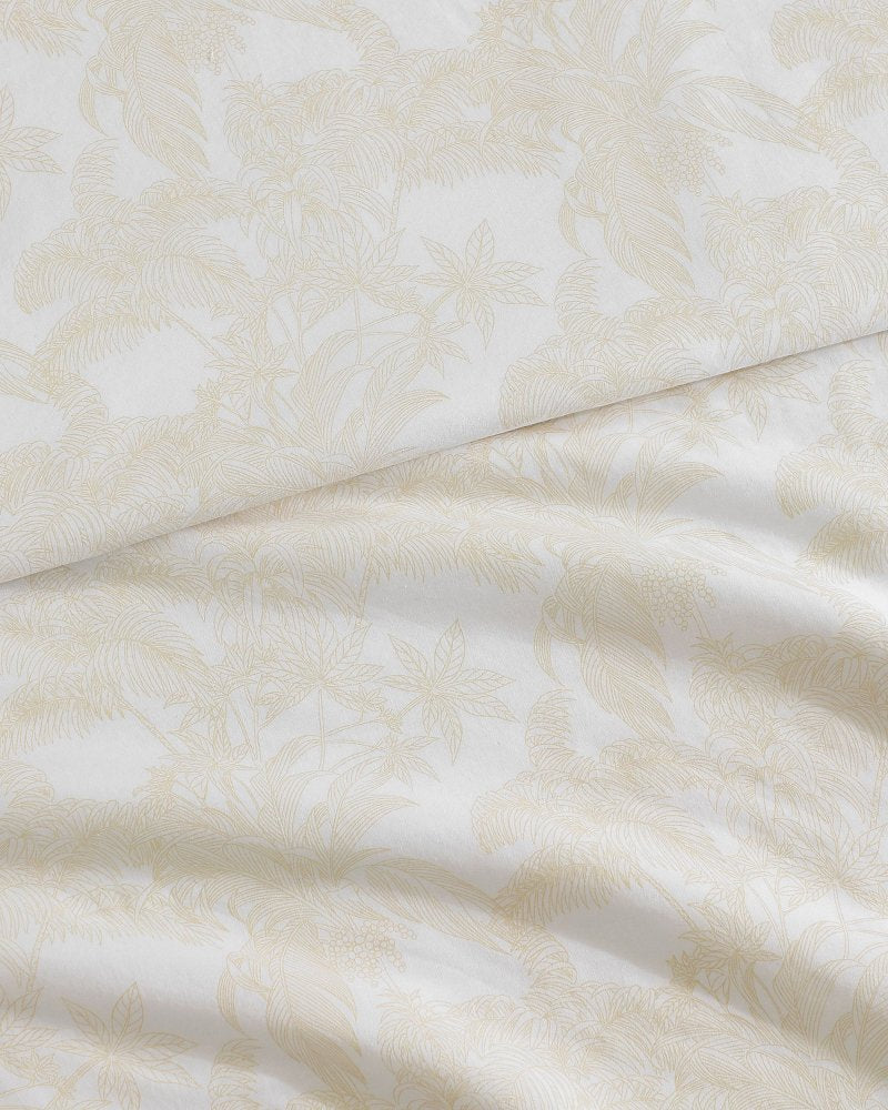 Legacy Fronds 4-Piece Queen Sheet Set - White/Lt Beige