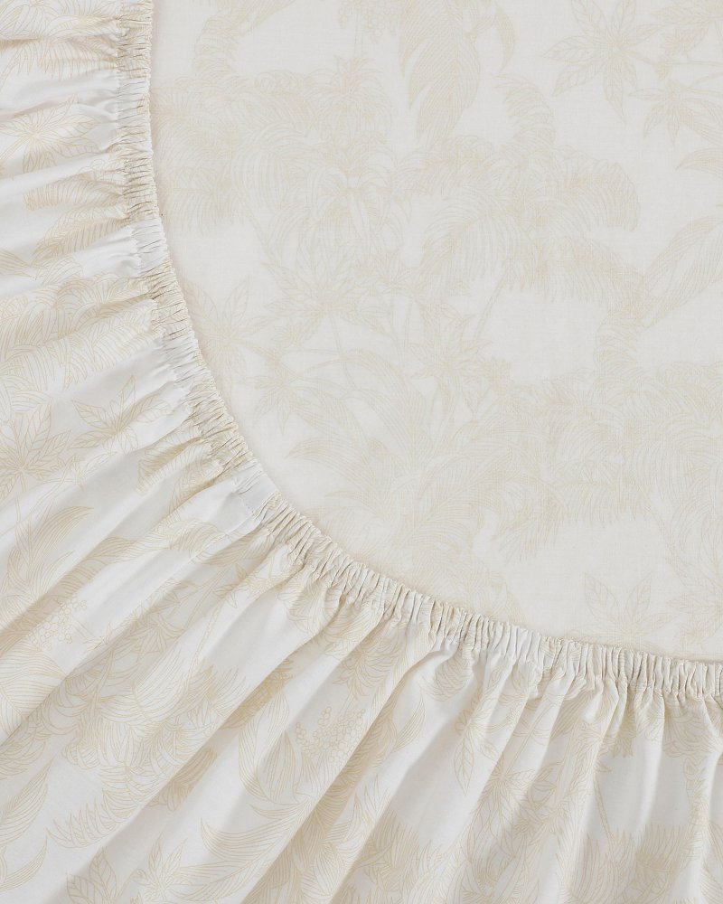 Legacy Fronds 4-Piece Queen Sheet Set - White/Lt Beige