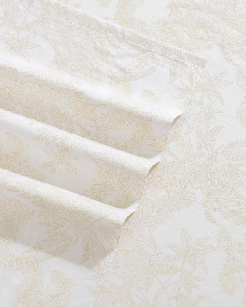 Legacy Fronds 4-Piece Queen Sheet Set - White/Lt Beige