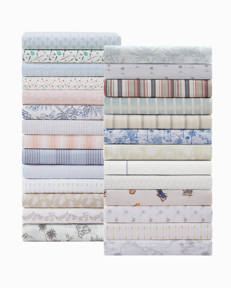 Legacy Fronds 4-Piece Queen Sheet Set - White/Lt Beige