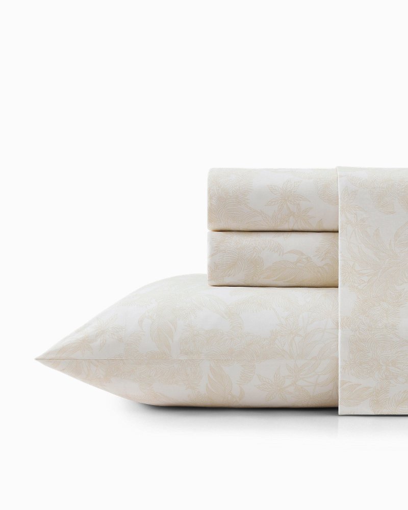 Legacy Fronds 4-Piece King Sheet Set - White/Lt Beige