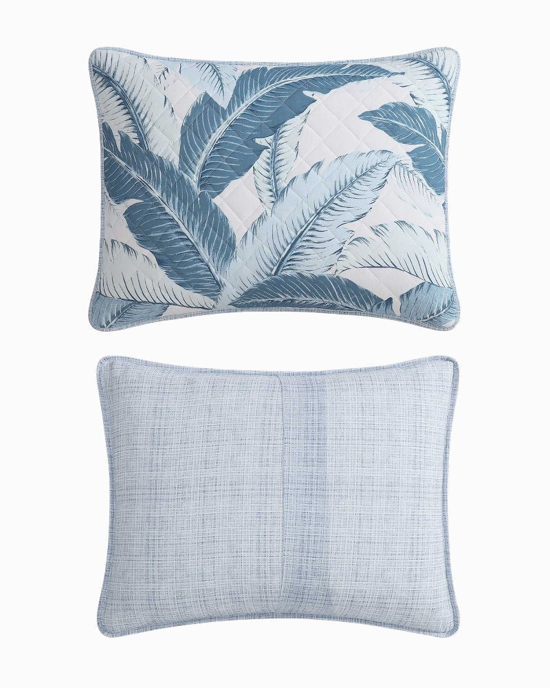 Vintage Palms 3-Piece King Quilt Set - White/Blue