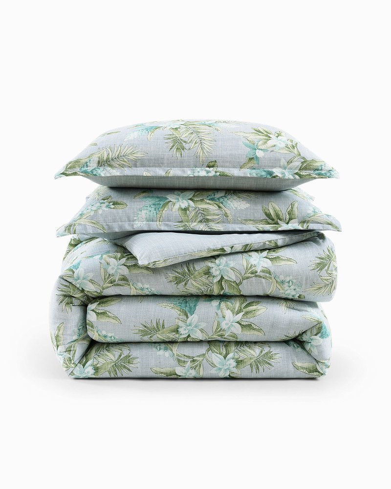 Floral Enchantment Reversible 3-Piece Full/Queen Duvet Cover Set - Light Blue/Aqua