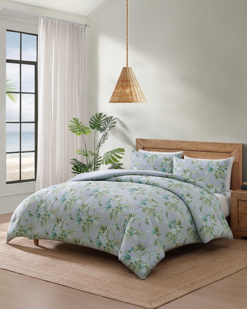 Floral Enchantment Reversible 3-Piece Full/Queen Duvet Cover Set - Light Blue/Aqua