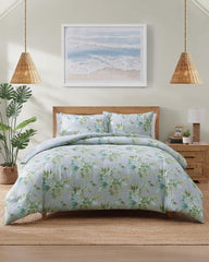 Floral Enchantment Reversible 3-Piece King Duvet Cover Set - Light Blue/Aqua